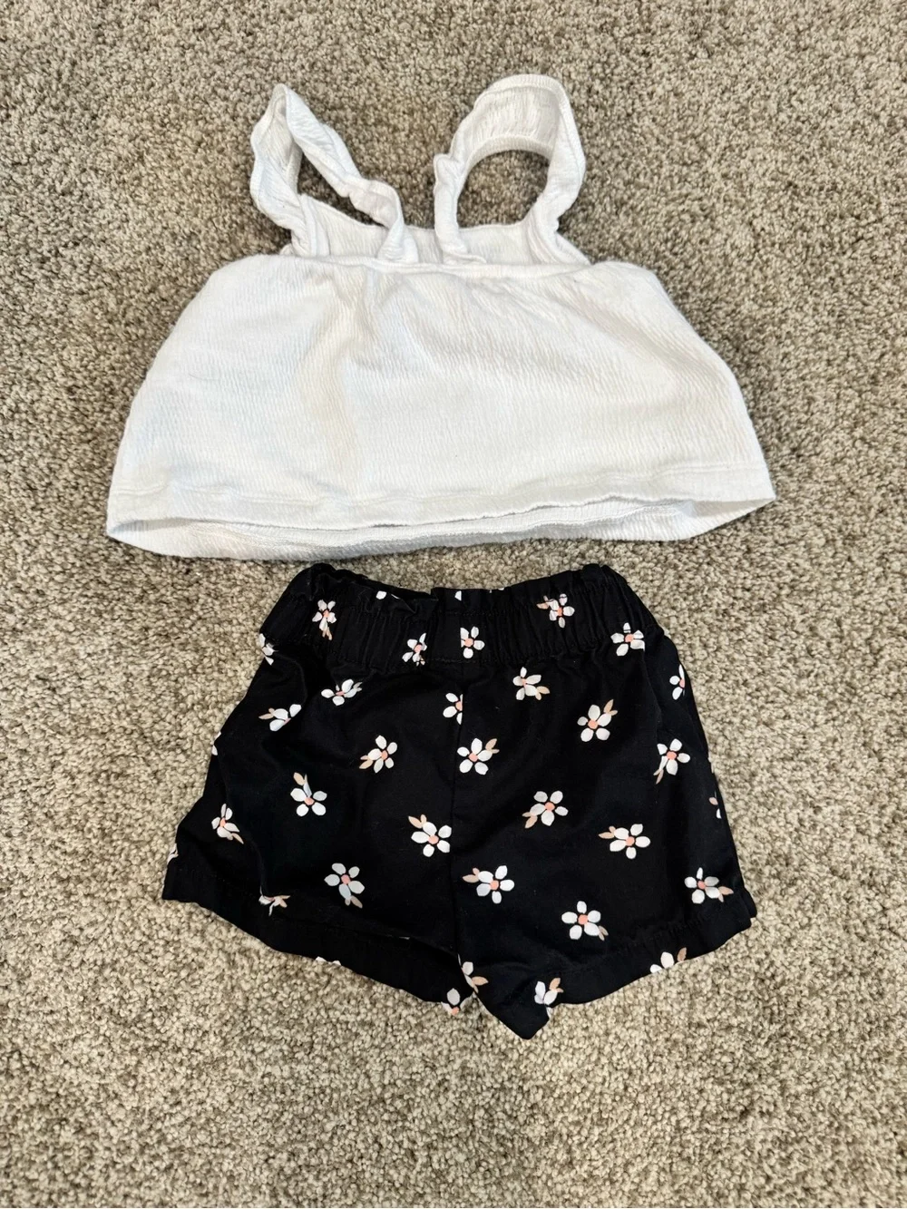 Carter's Black Floral Shorts with White Embroidered Tank